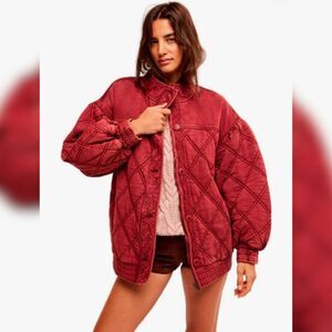 Free People Juno Quilted Bomber Jacket Port Cranberry Oversized NWOT Large Women